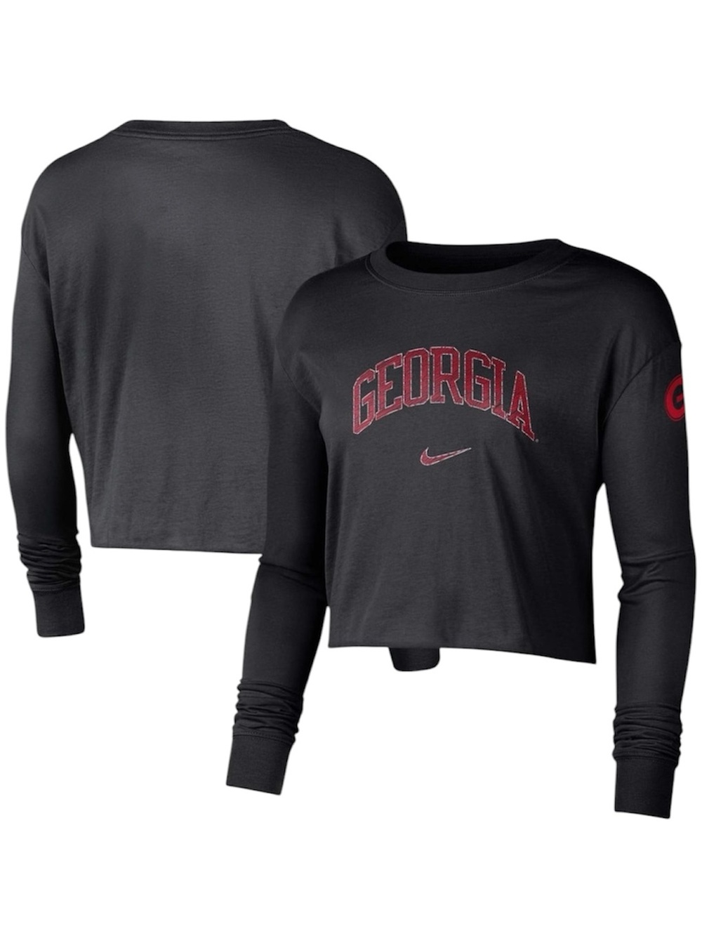 🆕 NIKE Women's Nike Black Georgia Bulldogs 2-Hit Cropped Long Sleeve Logo XS